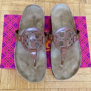 BNIB TORY BURCH Miller Cloud Calf Leather-Cork Classic CUOIO Sandals